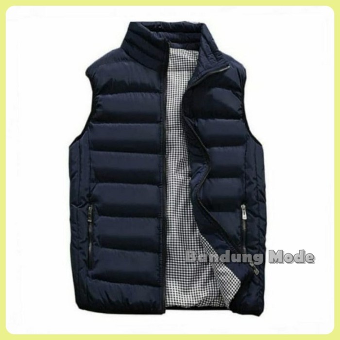 Rompi Motor Katun Fleece Tebal - Jaket Rompi Lengan Buntung BAGUS - Navy, S