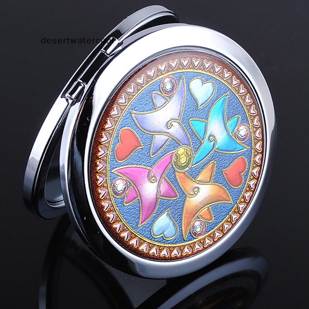 Deid Cermin Rias Logam Pembesar Lipat Portabel Cewek Double Side Compact Mirror Martijn