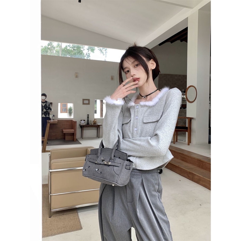 Korean Cardigan Rajut Wanita Lengan Panjang Raw Edge Outer