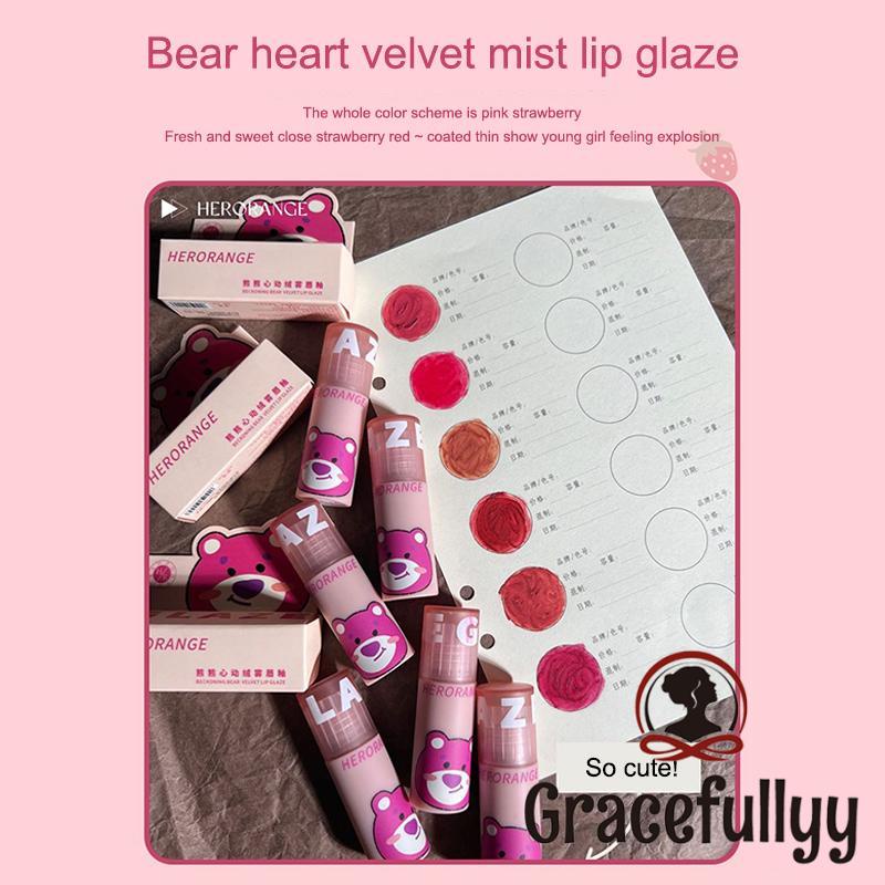 [COD]HERORANGE Lip Mud Matte Velvet Strawberry Bear Lip Gloss Moisturizing Lipstik Lip Glaze Tahan Air Tahan Lama-GY