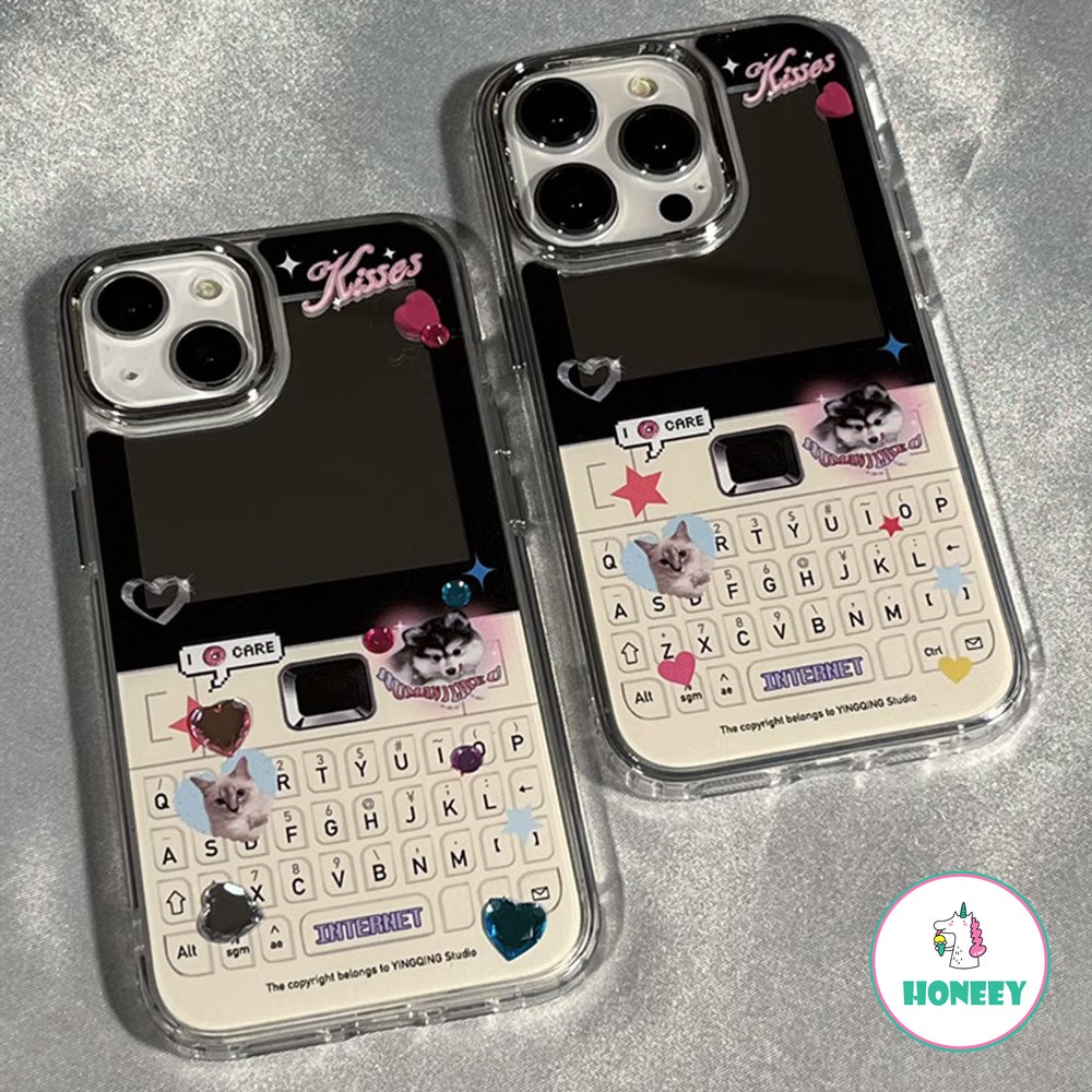 IPHONE Casing Ponsel Cermin Berlapis Kartun Kucing Anjing Lucu Kompatibel Untuk Iphone14 Pro 13 12 Pro Max Case Iphone11Keren Anti-Drop Lembut Cover Pelindung