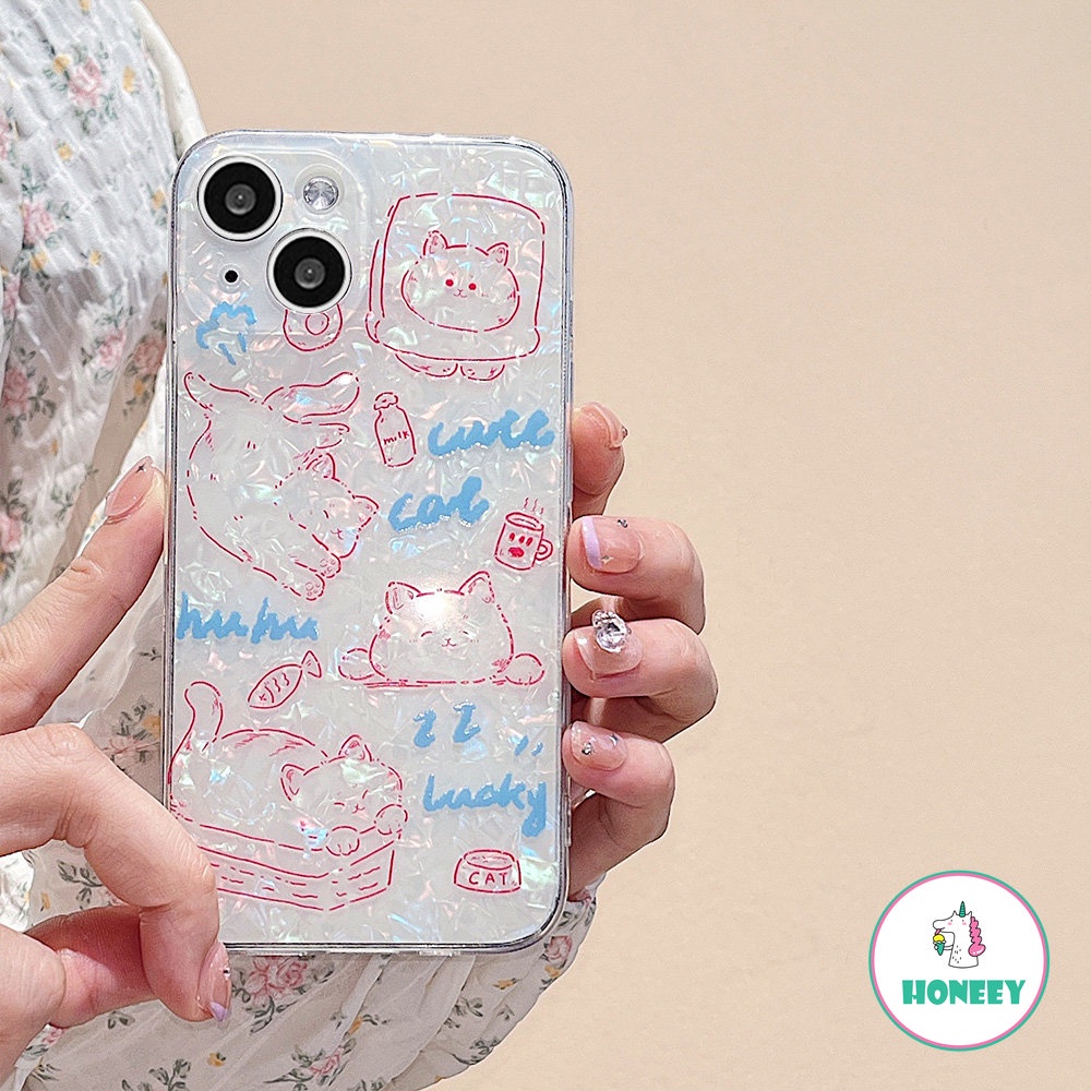 IPHONE Casing Ponsel Kucing Motif Shell Pink Mengkilap Yang Indah Kompatibel Untuk Iphone14 14Pro 11 12ProMax 12Pro 12 13ProMax Shockproof Back Cover