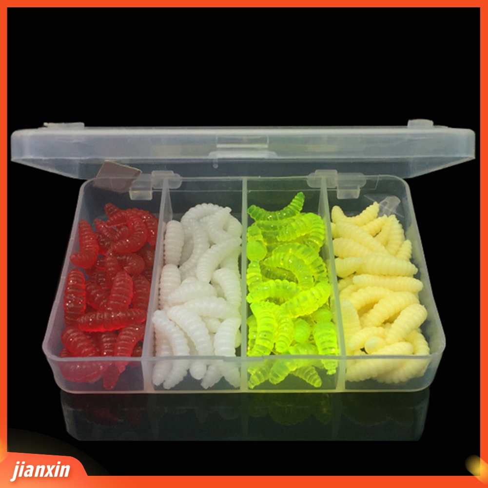 (In Stock) 100Pcs 4warna Maggot Grub Outdoor Fishing Lure Cacing Silikon Alat Umpan Lembut