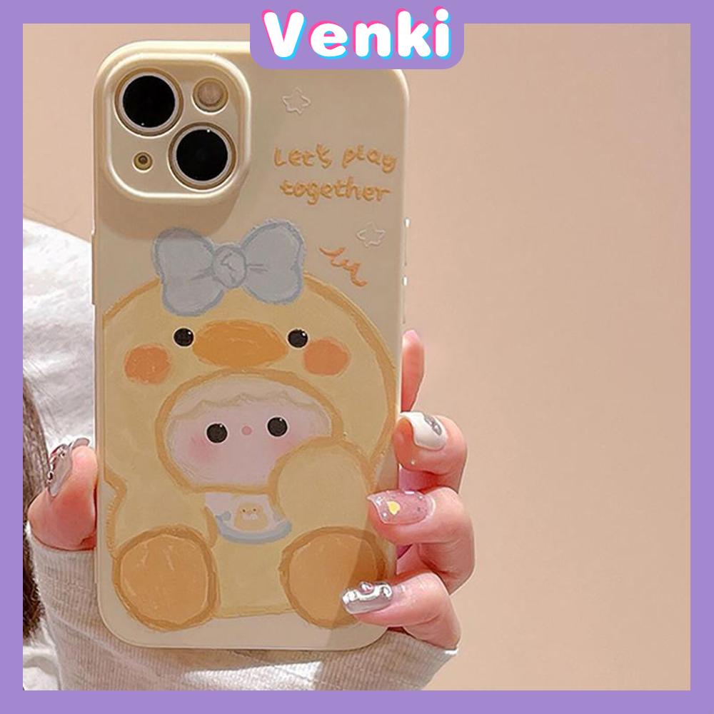 VENKI - Untuk iPhone 11 Case Film TPU Case Cream Glossy Perlindungan Kamera Lucu Grafiti Kuning Bebek Kompatibel dengan iPhone 14 13 Pro Max iPhone 12 Pro Max XR XS 7Plus 8Plus