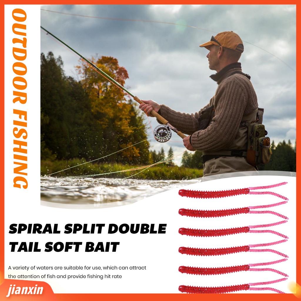 (In Stock) 6 Pcs Lembut Memancing Umpan Simulasi Spiral Split Double-Ekor Cacing Umpan Loach Umpan Palsu Outdoor Memancing Aksesoris