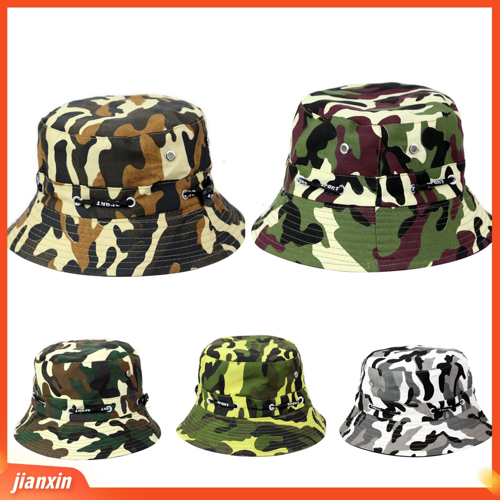 (In Stock) Mode Kamuflase Blok Matahari Topi Bucket Outdoor Bernapas Hiking Memancing Topi