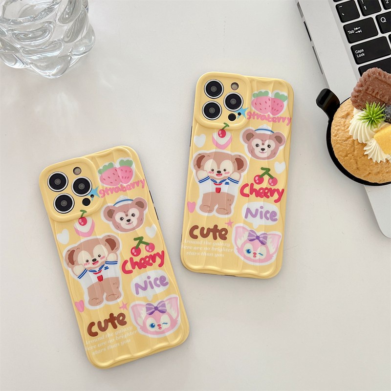 Yellow Cherry Duffy Bear Soft Silicon Case HP iP iPhone 14 + Plus 12 13 Pro Max 11 IMD Wave Girl Woman Casing Apple