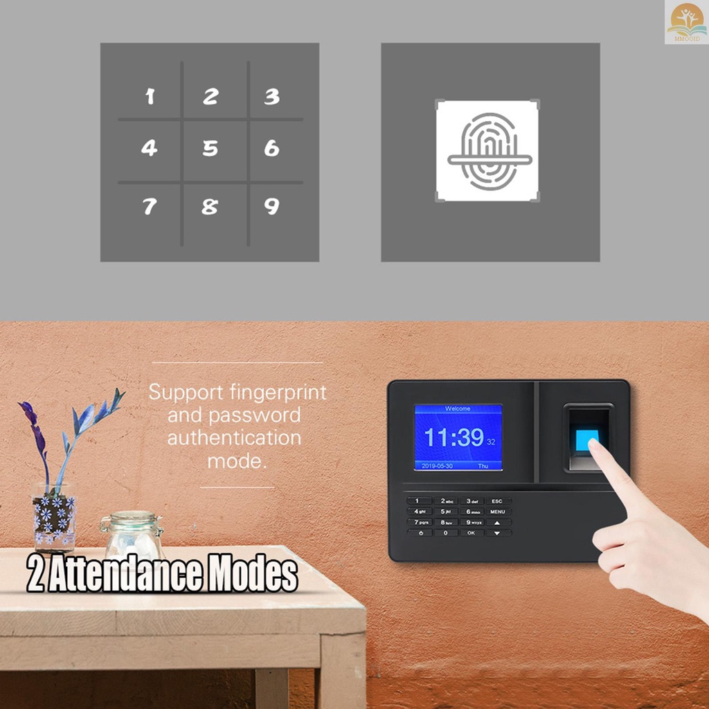 In Stock Mesin Absensi Sidik Jari Biometrik Cerdas Dengan Layar TFT Display 3.2 Inci Jam Waktu Fingerprint Password Karyawan Check-in Recorder Reader Support USB