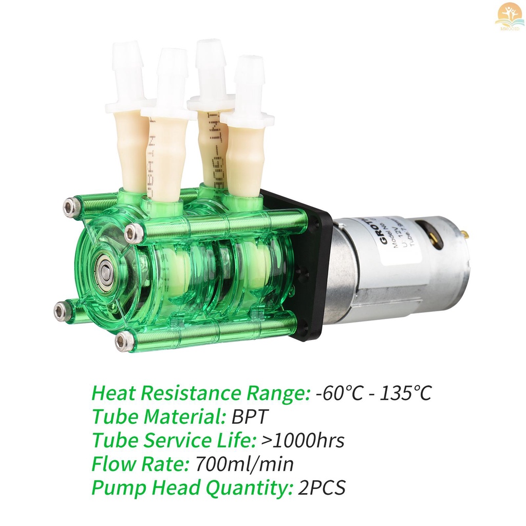 In Stock GROTHEN Dosing Pump Dual Head Peristaltic Pump Pompa Cairan Air Mini Laju Aliran Besar Peristaltic BPT Tube ID7.9mm x OD11.1mm Self-Priming 700mL/min Tahan Korosi Su