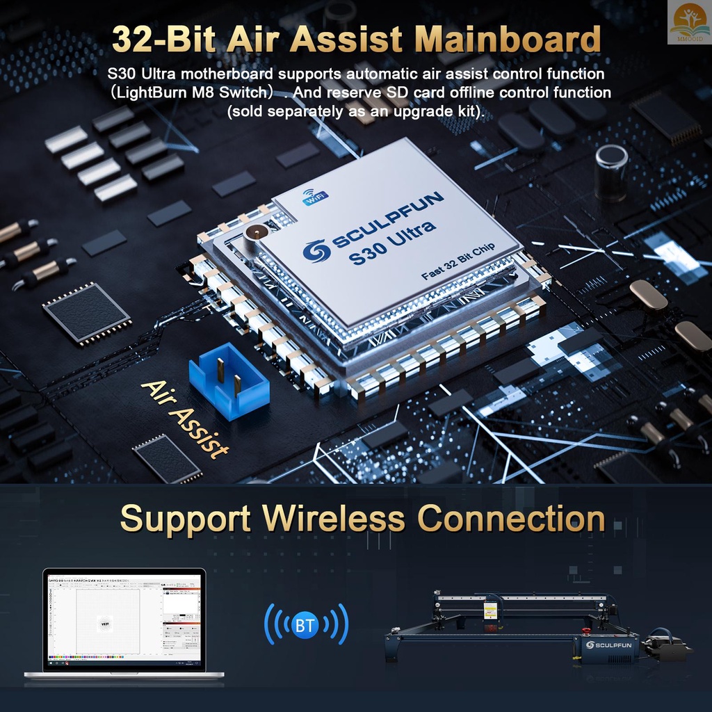 In Stock SCULPFUN S30 Ultra-11W Mesin Ukir Laser 600x600mm Area Ukiran Alat Udara Otomatis Lensa Yang Dapat Diganti Pelindung Mata Termasuk Laser Repair Kit Air Assist M8 Main B