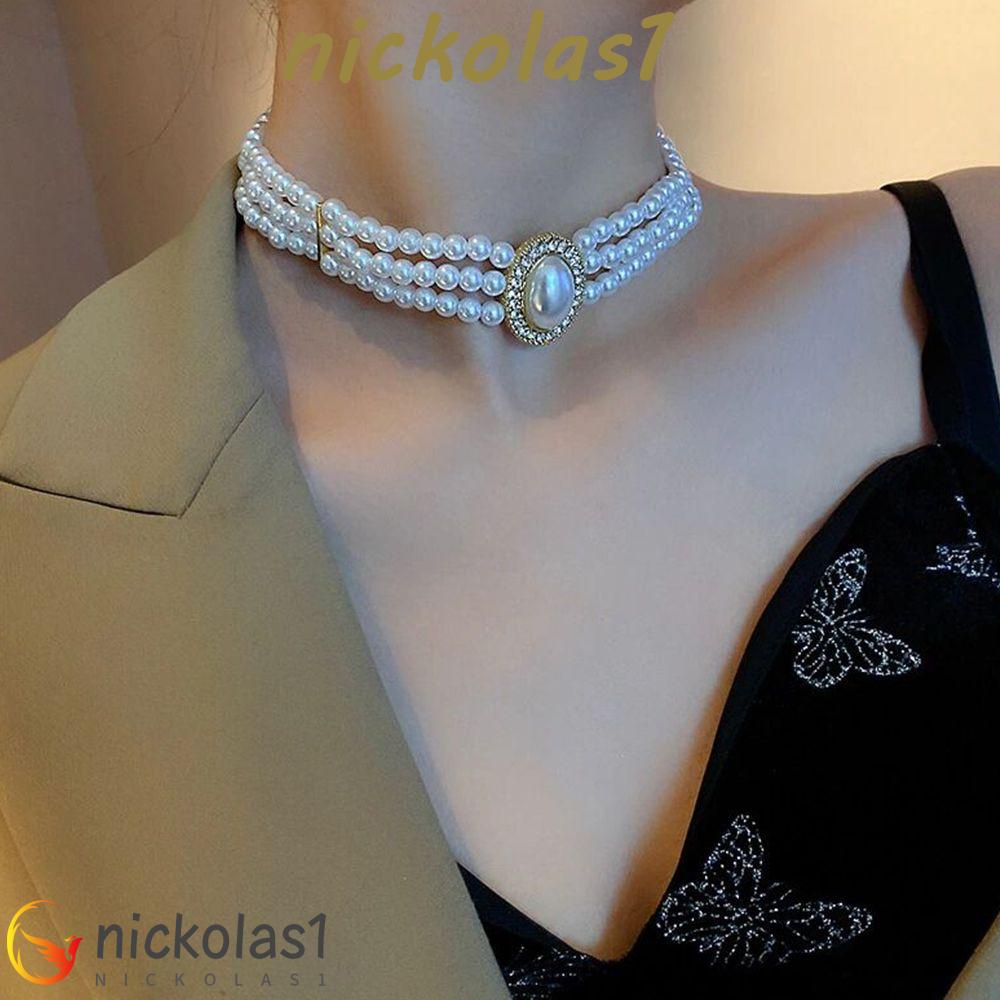 NICKOLAS1 Wanita Kalung Mewah Perhiasan Hadiah Berlapis Tiga Temperamen Paduan Hepburnesque Perhiasan Aksesoris