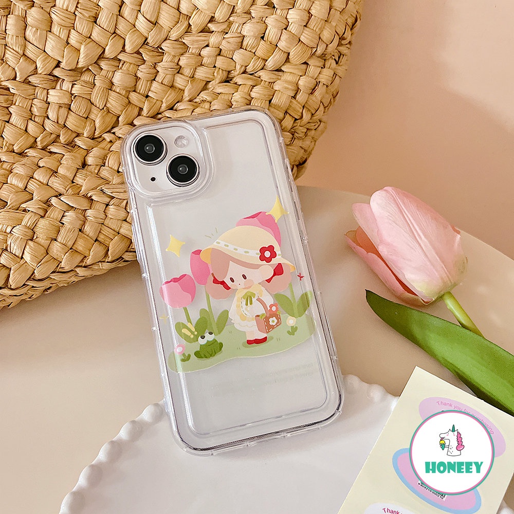 IPHONE Kartun Tulip Gadis Ponsel Case Kompatibel Untuk Iphone14 12 13 11 Pro Max XR XS 7Plus 8Plus Bening Lembut TPU Airbag Penutup Belakang