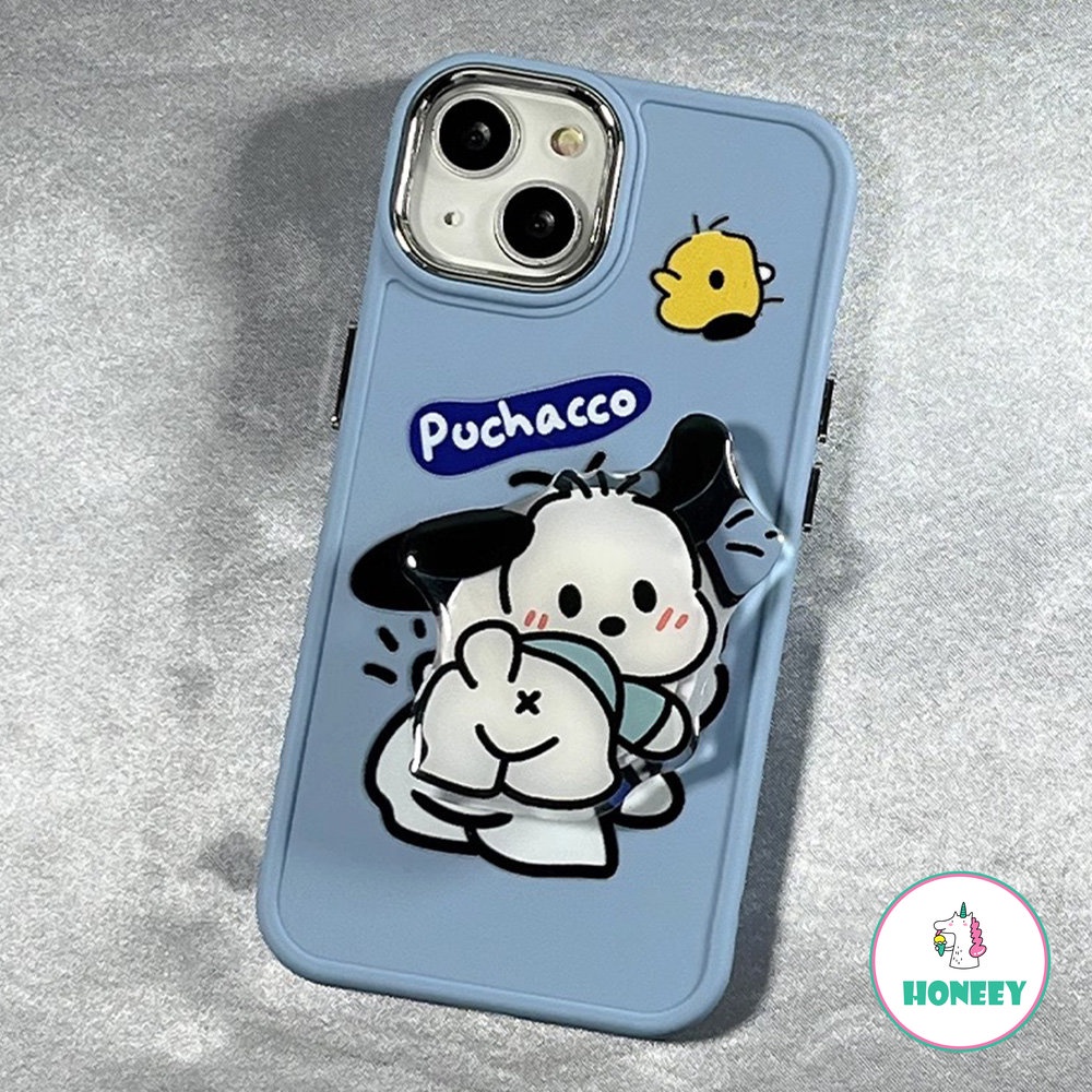 Fashion Kartun Pochacco Holder Phone Case Kompatibel Untuk iPhone 14 Pro 13 12 11 Pro Max Case iPhone 11 7 8Plus XR Metal Kamera Perlindungan Hybrid Phone Cover