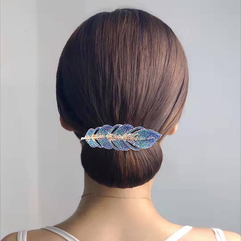 Jepang Japan Korea Gaya Baru Retro Elegan Temperamen Biru Berlian Imitasi Daun Musim Semi Klip Rambut Klip