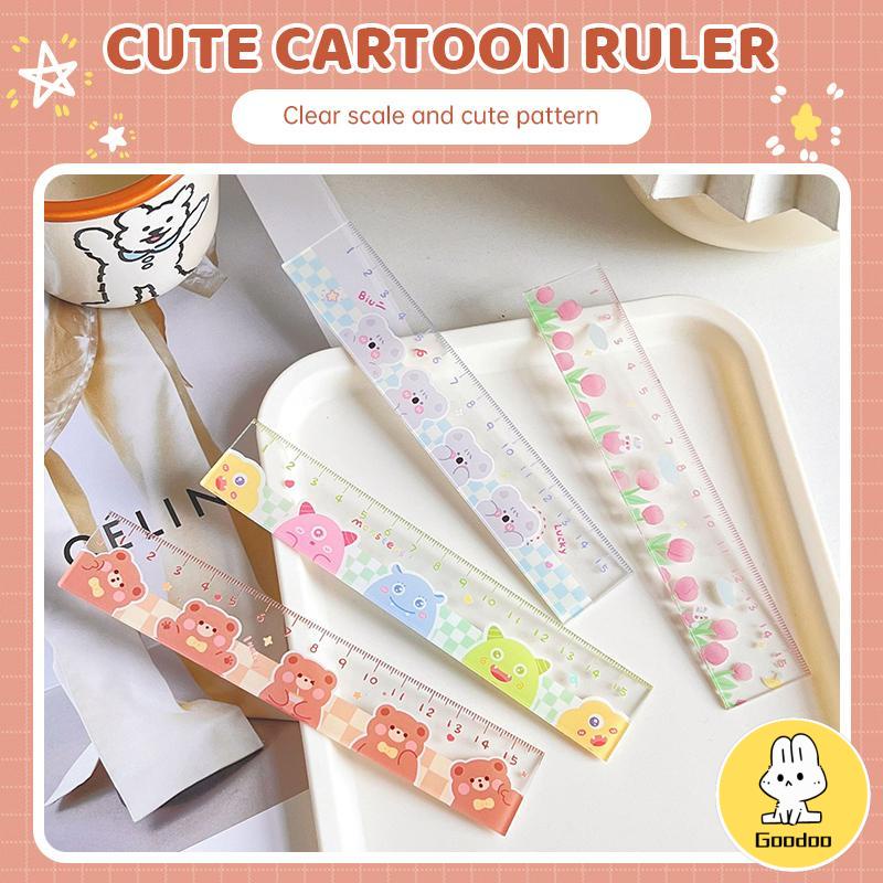 

15cm Bear Rabbit Ruler Multifungsi Diy Alat Gambar Siswa Kartun Penggaris Double -Doo