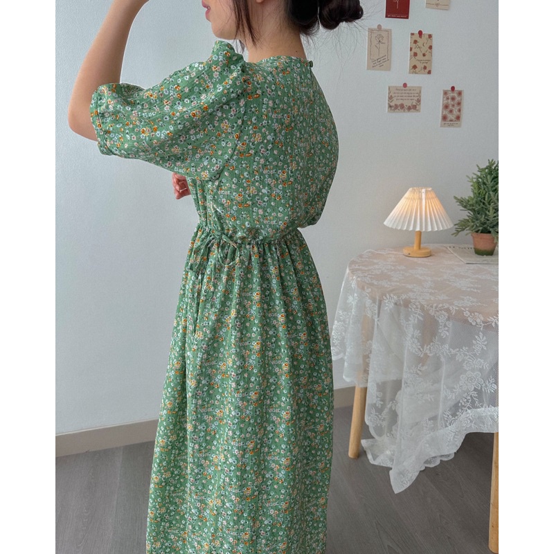 KANON - Shiro Crinkle Floral Dress - Dress midi musim panas / pantai model vintage simpel motif bunga