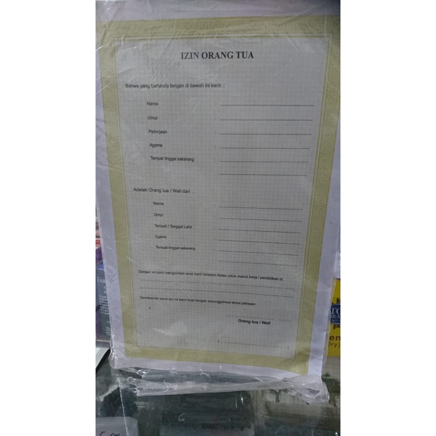 

KERTAS SURAT IJIN ORANG TUA / KERTAS IZIN ORANG TUA / SURAT IZIN ORANG TUA