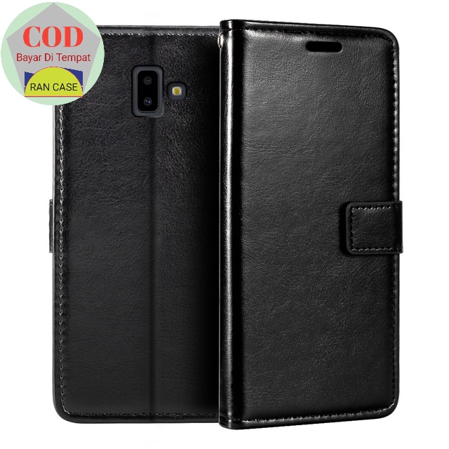CASE SAMSUNG GALAXY J6+ / J6 Plus LEATHER CASE SARUNG HP DOMPET KULIT FLIP COVER KESING HEADPHONE