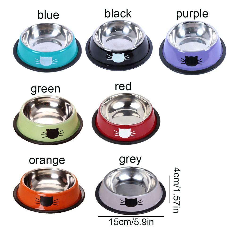 Non-slip Pola Wajah Kucing Stainless Steel Pet Bowl, Non-slip Pola Wajah Kucing Stainless Steel Pet Bowl, Aksesoris Kucing Tidak Karat Stainless Steel Karet Dasar Kucing Water Bowl Puppy