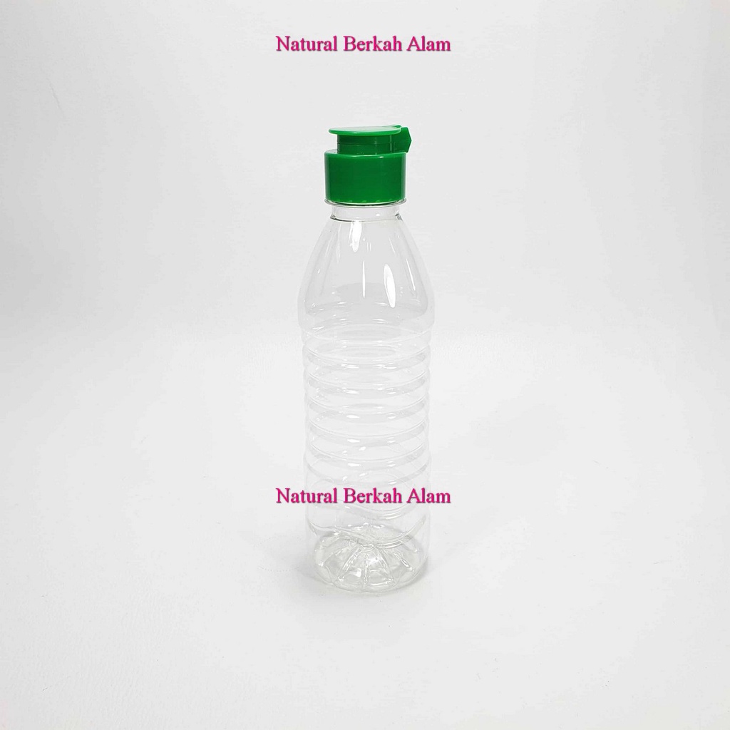 Botol Plastik Bulat 450 Ml Natural Tutup Fliptop Jamur / Botol PET/ Botol Plastik / Botol Pet Food /