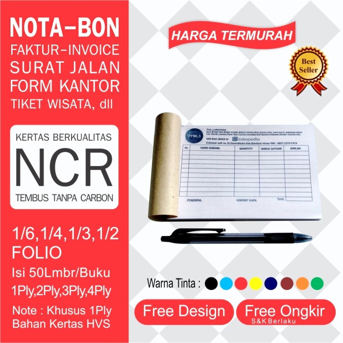 

CETAK NOTA/BON/INVOICE 1RIM 1PLY/2PLY/3PLY/4PLY