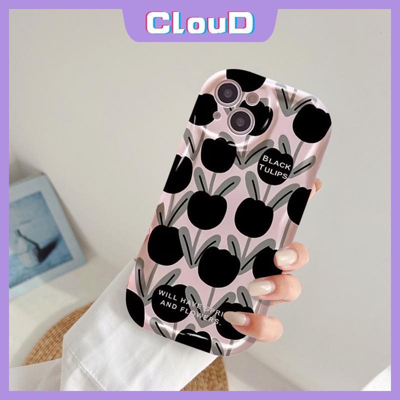 Casing Tahan Guncangan Tepi Melengkung Bergelombang 3D Untuk Infinix Hot11 10 20 30 9 8 12 Play Note12 G96 Smart 7 5 6 6Plus Hot8 9 30i 10Lite Vintage Black Tulip Retro Purple Little Dot Tulip Case