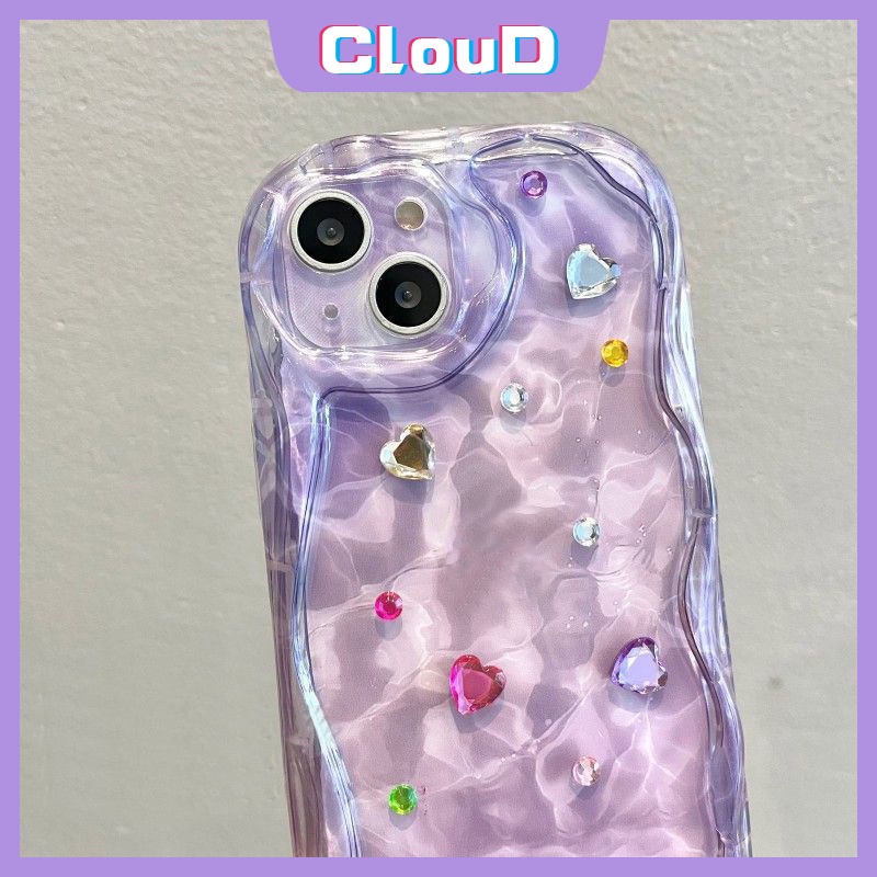 Casing 3D Wavy Curved Edge Case Untuk Infinix Smart6 6Plus 7.5 Hot 30 9 8 12 11 10 20 Play Hot 10Lite 8 9 30i Note12 G96 Purple Pink Art Water Ripple Gradient Case Dengan Stiker Berlian