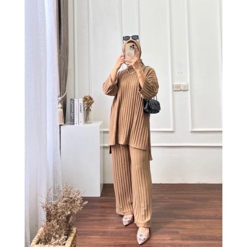 YES Setelan Celana Tunik Wanita Kaos Knit Rajut Import Viral Kekinian Terbaru Terlaris Termurah COD