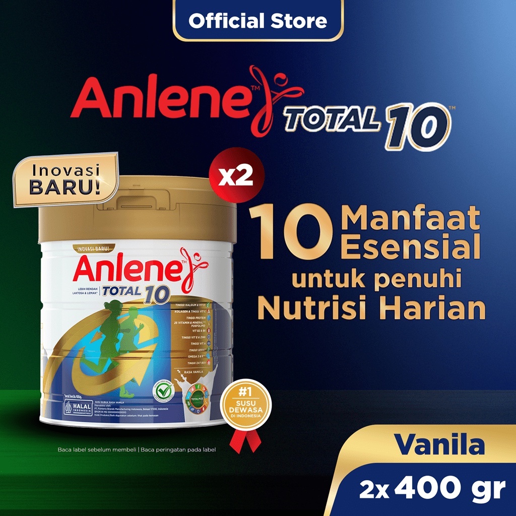 

Anlene Total 10 Susu Bubuk Dewasa Vanila 2 x 400g - 10 Manfaat Esensial Tinggi Kalsium dan Protein