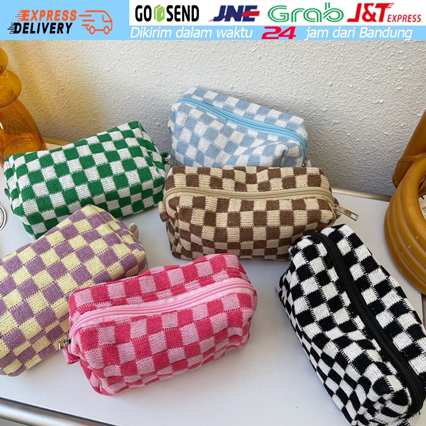 

Kotak-kotak Warna-warni Tas Rias Mewah Kapasitas Besar Tas Penyimpanan Wanita Kopling Organizer Kosmetik Tas Perlengkapan Mandi Portabel
