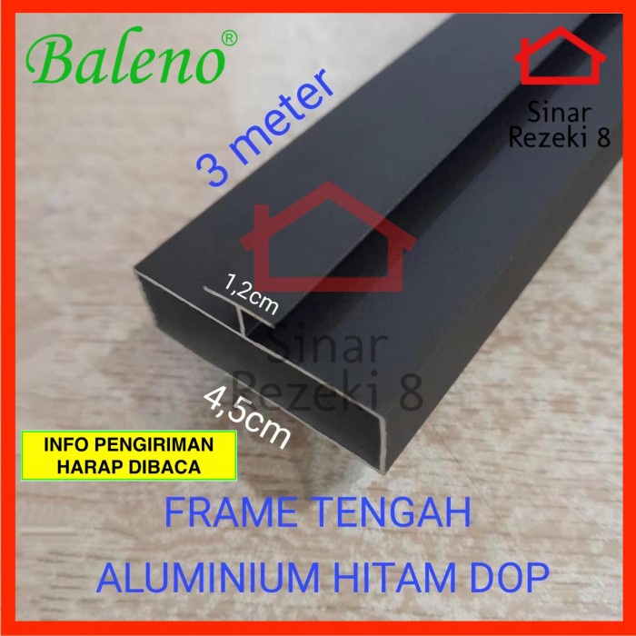 Frame Aluminium Tengah Hitam Profil Lis List Frame Kaca Lemari FT 45