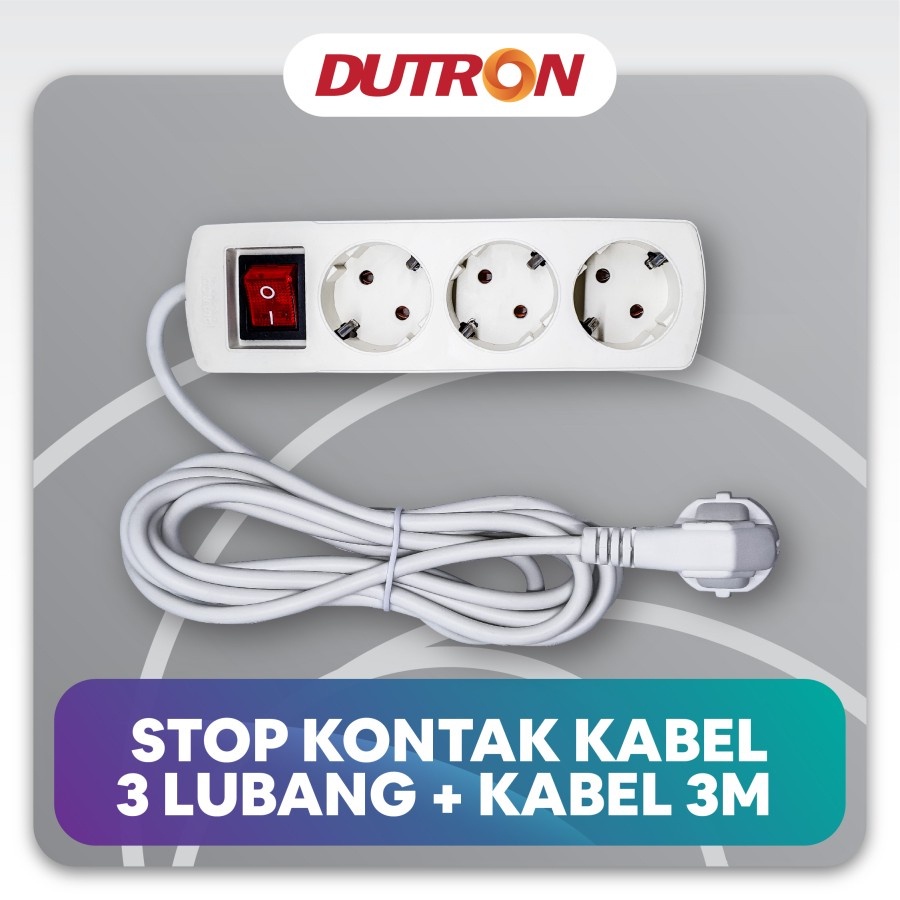 DUTRON Stop Kontak Switch 3 Lubang + Kabel 3 meter Cok Sambung 3Lubang 3Meter
