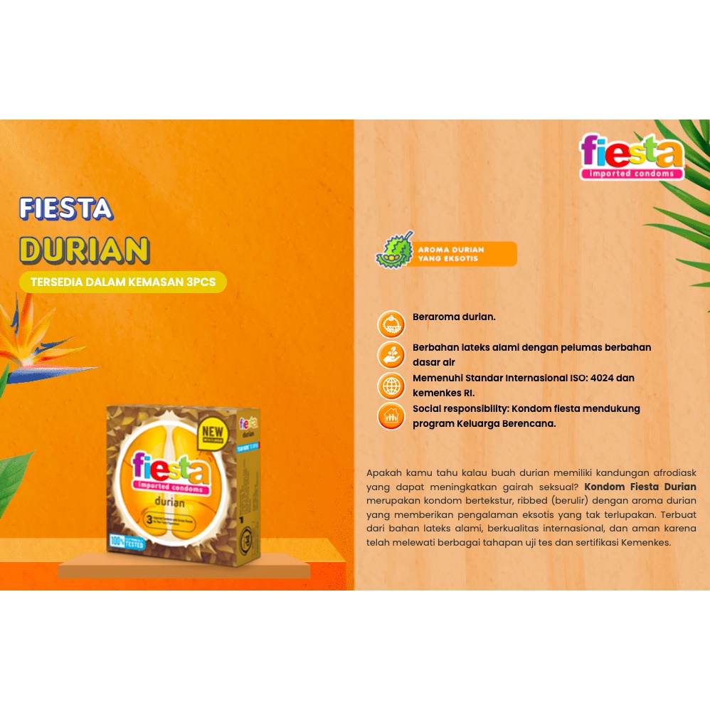 Kondom Fiesta Durian 3 s / Kondom Fiesta Durian Kemasan 3 Pcs / Kondom Fiesta Rasa Buah
