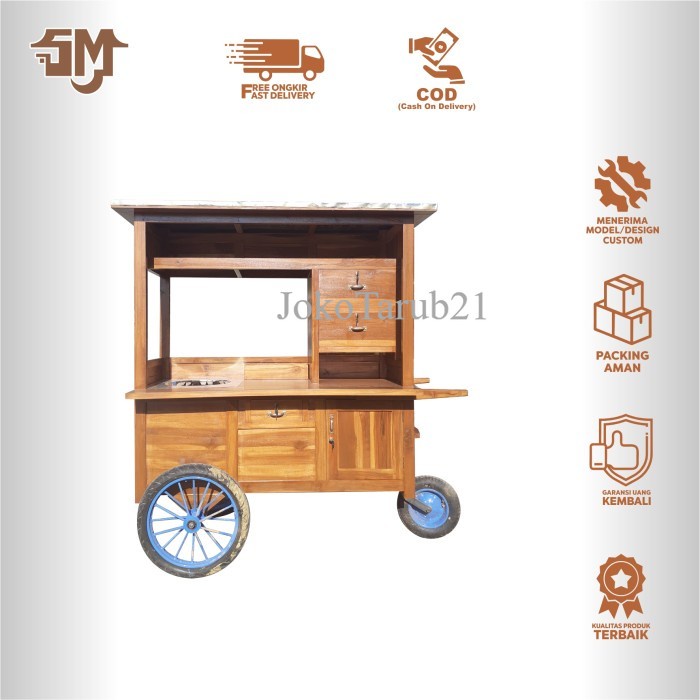 Gerobak Mie Ayam Bakso/Gerobak Mie Ayam Kayu 3 Roda/Grobak Modern - Kayu Mahoni, Sederhana murah