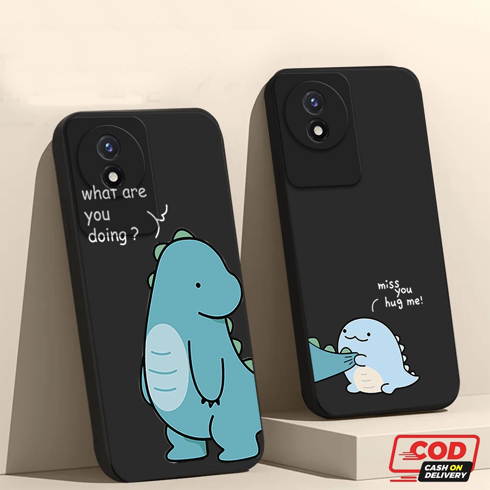 Case Couple Dino untuk Vivo Y02 silicone pro kamera bumper kesing candy motif pasangan all type hp k