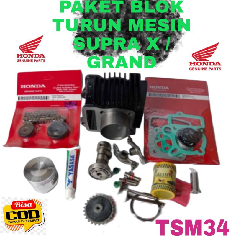 paket lengkap turun mesin Supra x / paket blok seher komplit noken as Supra x / Grand / Astrea / Sup