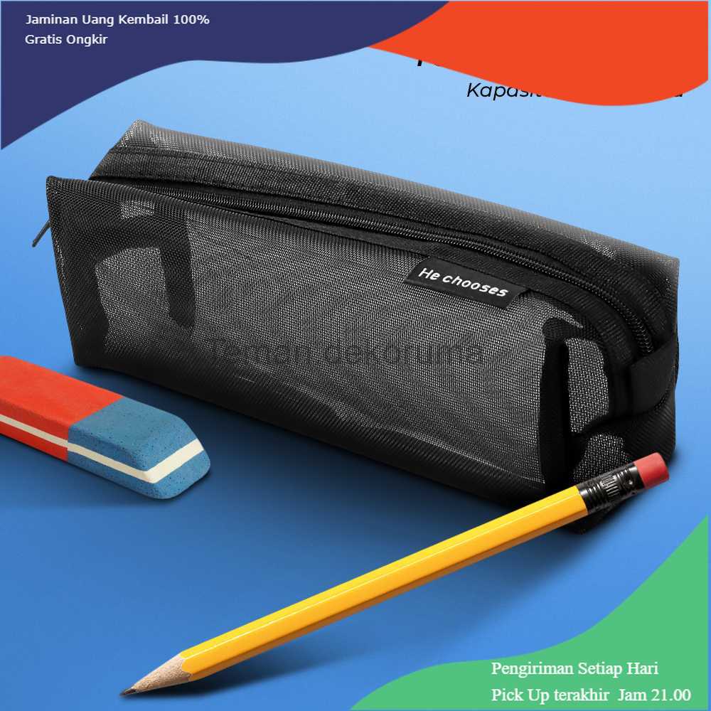 

TD - ALB Khansun Tempat Pensil Jaring Simple Stationery Mesh Zipper Bag - BS901-BK
