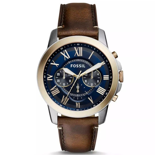 jam tangan pria fosil original fs5150 silver gold leather brown Vs
