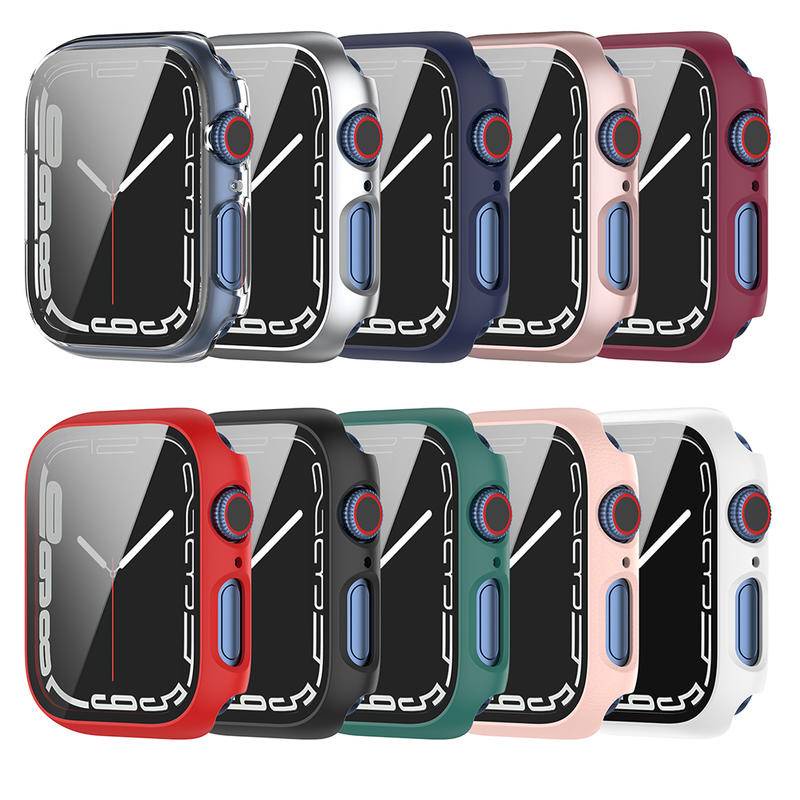 Kaca+cover For Apple Watch Series8 7 6 5 4 3 2 1 SE SE2 Pelindung Layar Hard PC Bumper Cover Pelindung Untuk iWatch 45mm 41mm 44mm 42mm 40mm 38mm