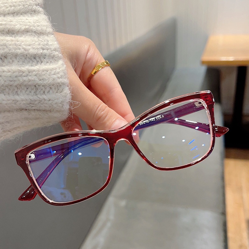 (YUZHU) Western Fashion Square Anti Blue Light Eyeglasses Vintage Fashion Gradient Candy Color Cat Eye Eyeglasses Untuk Wanita