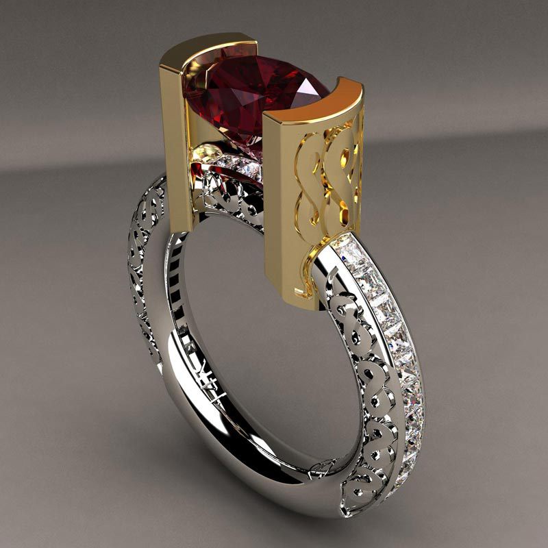 Goldkingdom Aksesoris Perhiasan Fashion Ready Stock Ruby Cincin Berlian Berlapis Dengan Cincin Pemisahan Warna Emas 18k Perempuan