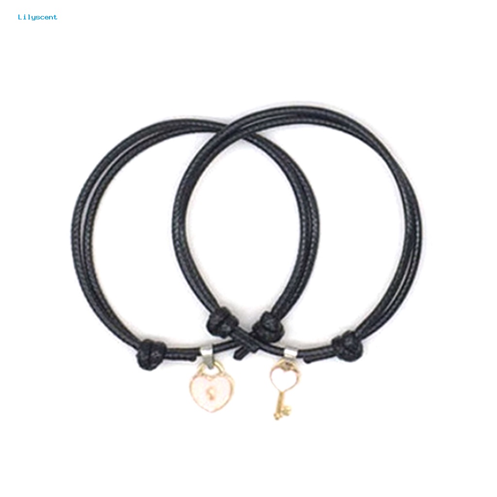 Lilyscent 1pasang Gelang Tali Resin Untuk Pesta 2Pcs Kunci Hati Lock Bracelet Simple