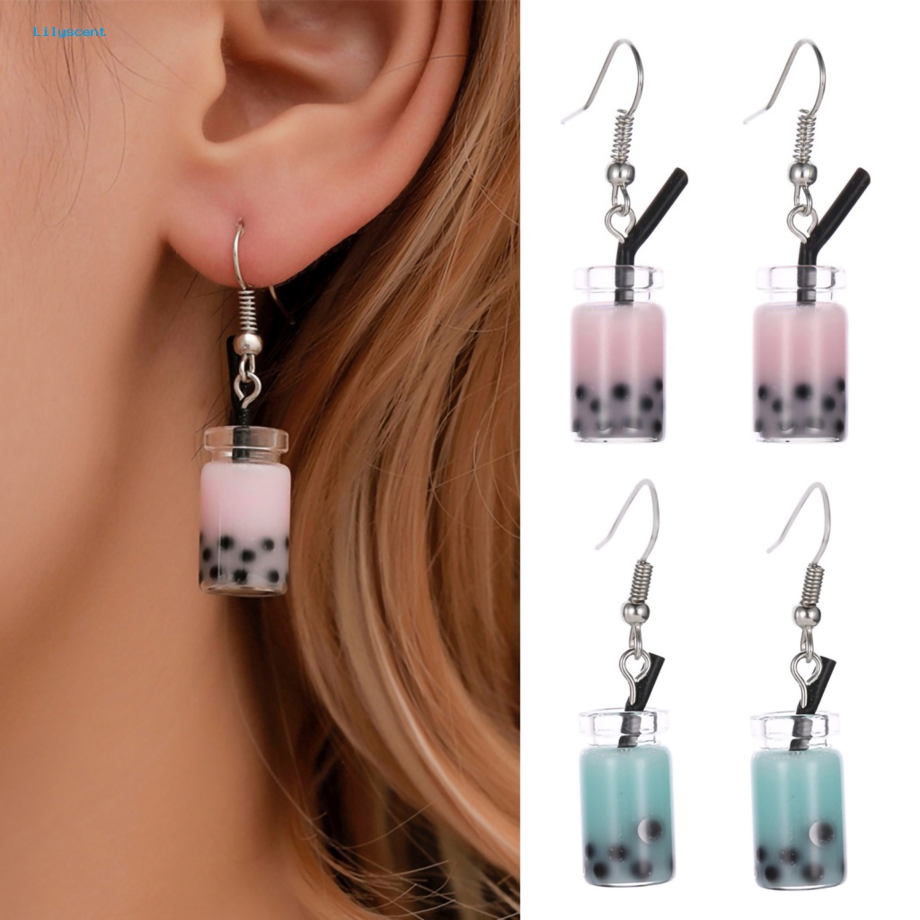 Lilyscent Alloy Anting Pesta Untuk Pesta Gelembung Teh Minuman Menjuntai Kait Anting Pengerjaan Halus