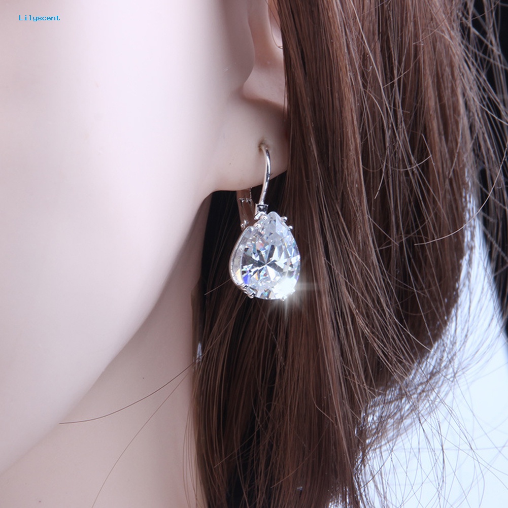 Lilyscent Wanita Teardrop Cubic Zirconia Hias Menjuntai Leverback Earrings Perhiasan Hadiah