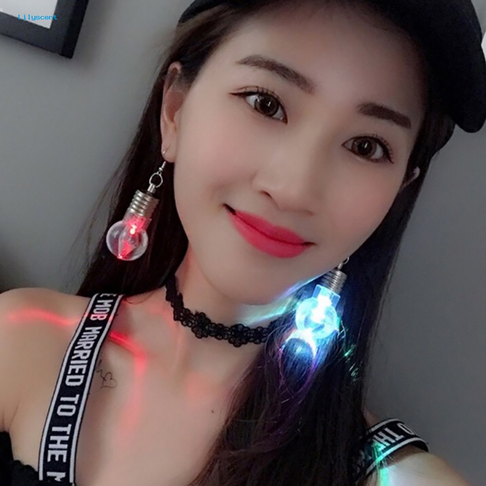 Lilyscent Perak Disepuh Bohlam LED Pencahayaan Kait Anting Pesta Pub Club Wanita Perhiasan Decor