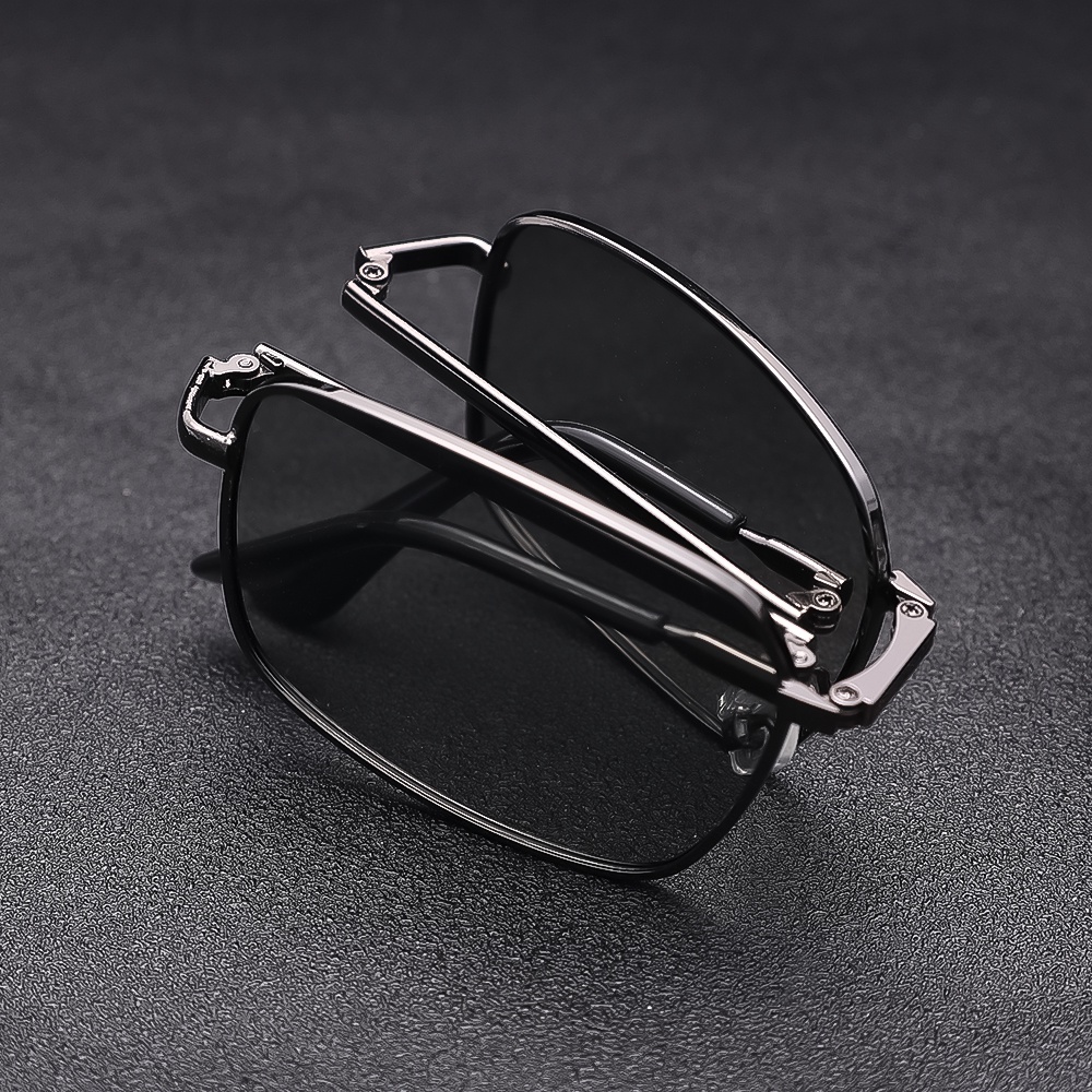 [Hot Sale] Vintage Pria Polarized Lipat Perlindungan UV Kacamata Matahari Sunglasses Untuk Mengemudi, Travel, Memancing Bingkai Photochromic Fashion Wanita Square Metal