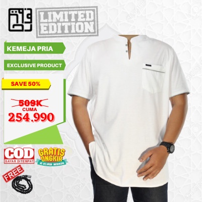 Baju Kaos Koko Pria Kurta Cowok Muslim Putih Size 2XL 3XL 4XL 5XL 6XL - 2XL