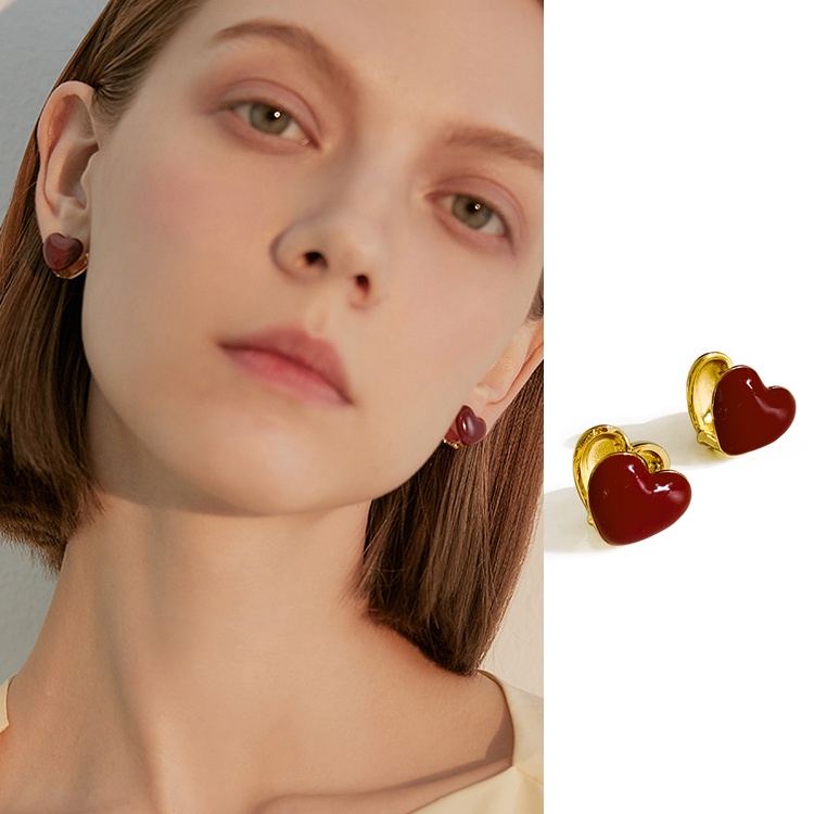 Dua Sisi Anting Gesper Telinga Love Heart Korea Ear Studs Untuk Perempuan Keren