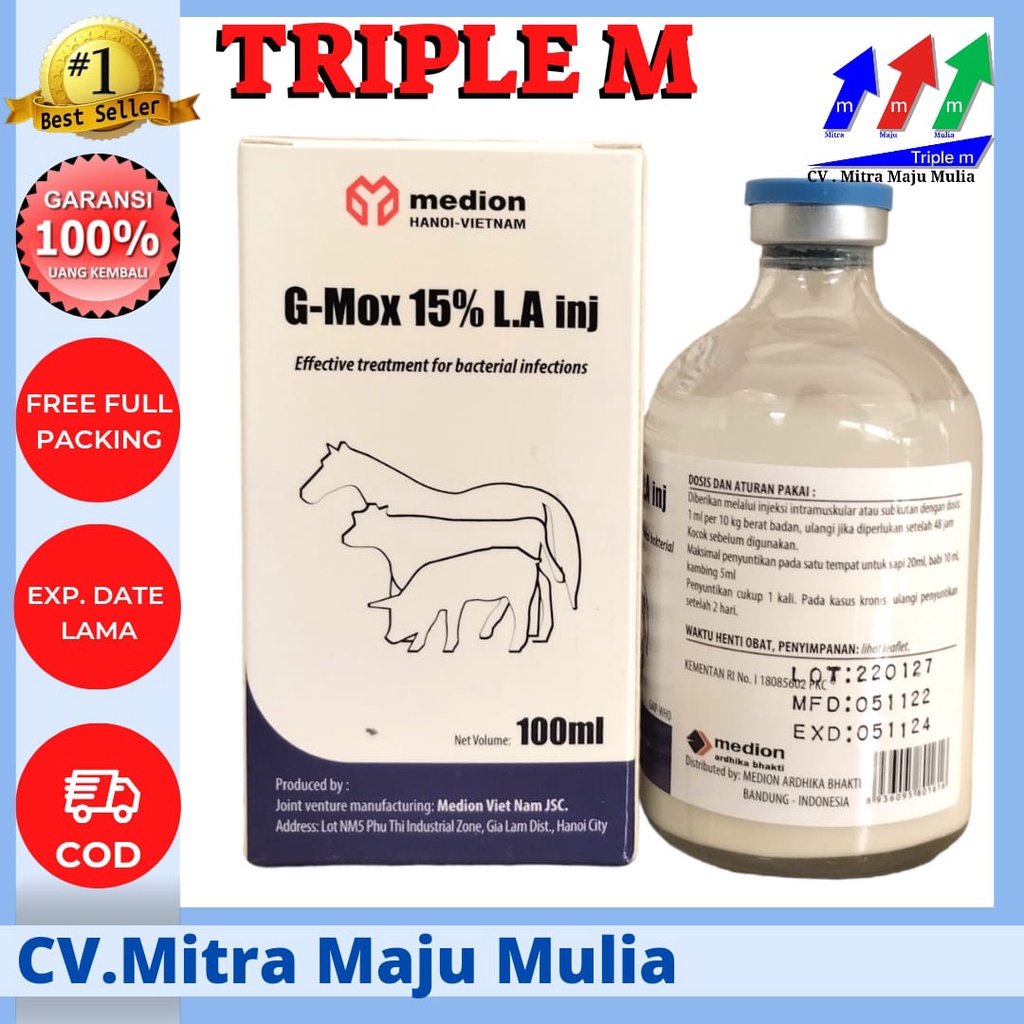 G-MOX 15% LA injek 100ml Anti biotik hewan besar