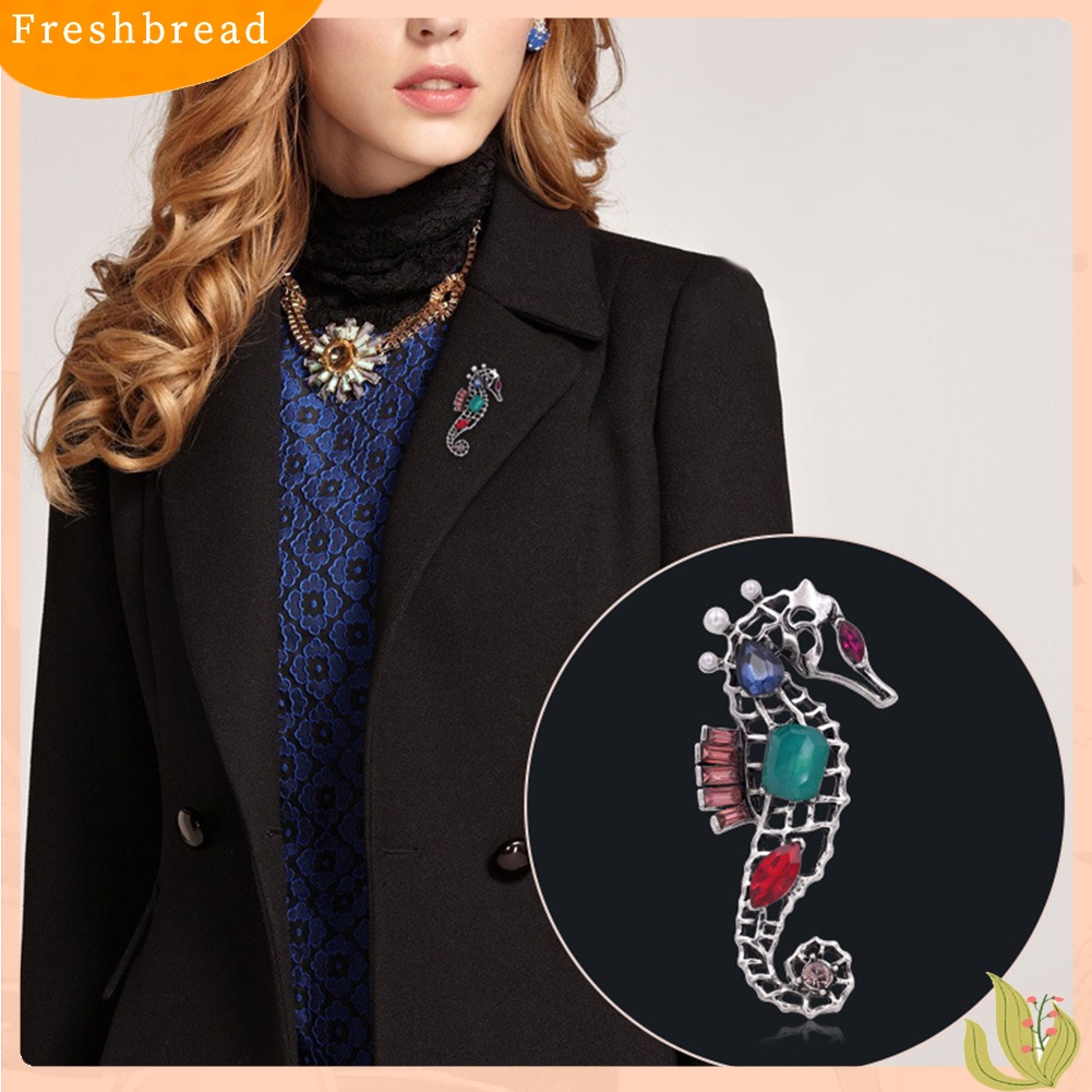 &lt; Freshbread &gt; Wanita Berongga Kuda Laut Hewan Kristal Imitasi Bros Pin Lencana Korsase Lapel Perhiasan